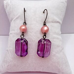 ✨ Vintage Purple Faceted Glass Drop Earrings